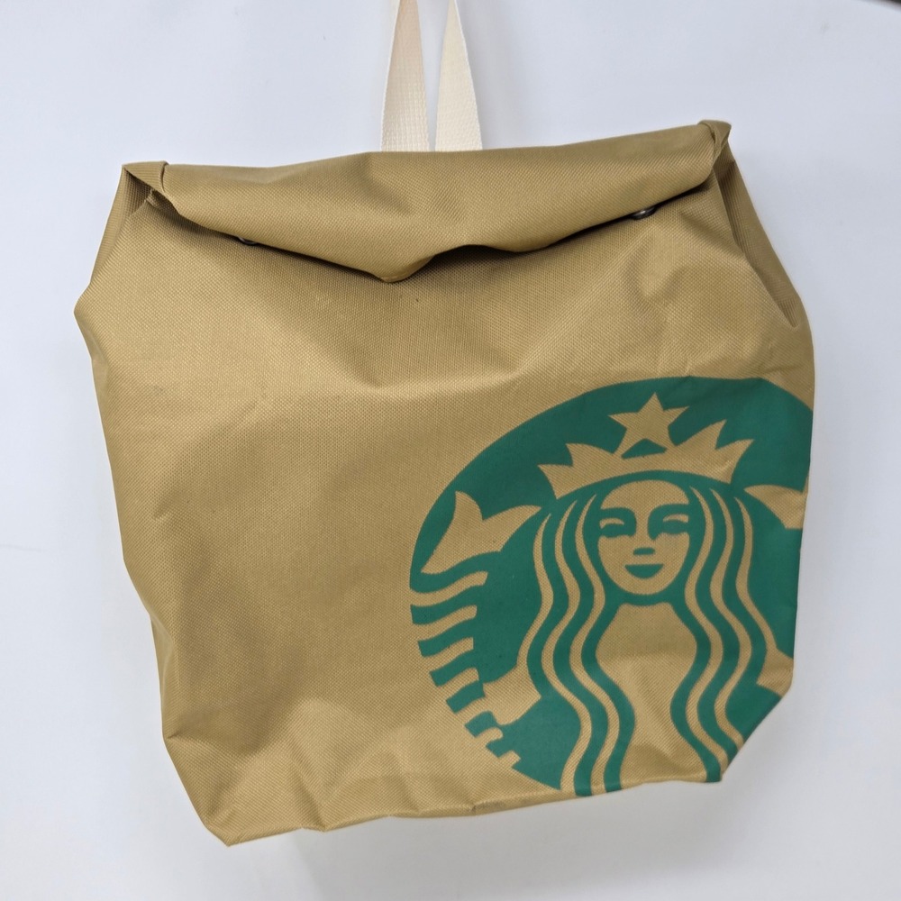 Starbucks Siren Logo Roll Top Backpack Khaki Tan Green Canvas Adjustable Straps